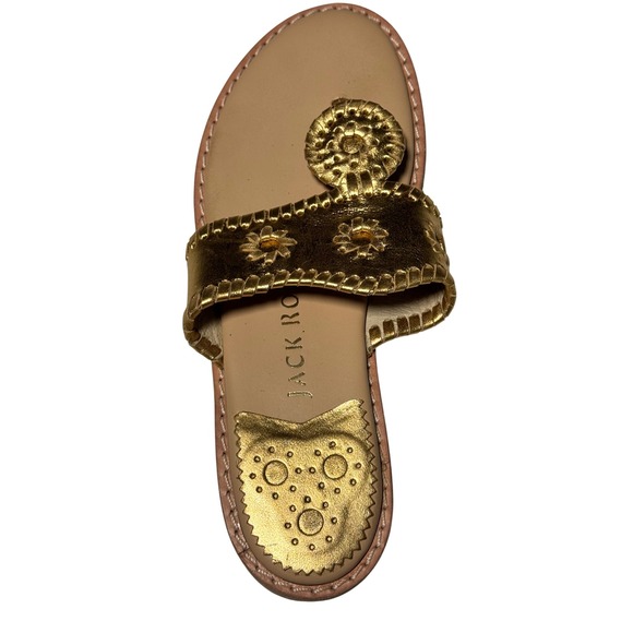 Jack Rogers Jacks Flat Metallic Gold Leather Thong Sandals Womens 6M 1121 - Picture 2 of 9